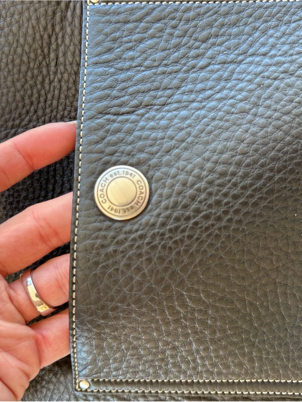 Coach Black Pebbled Leather Shoulder Bag with Tan Accent y2k